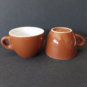 Pair Vintage Porcelain Classic Brown Bar Quality Espresso Cups, Nuova Point
